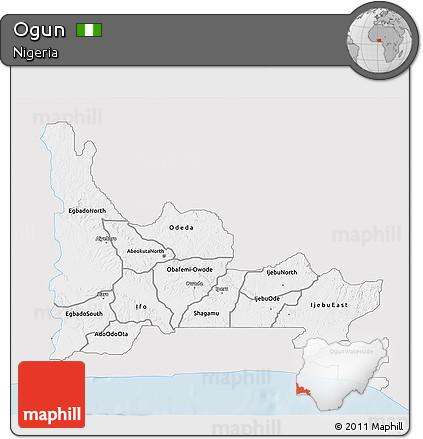 Silver Style 3D Map of Ogun, single color outside