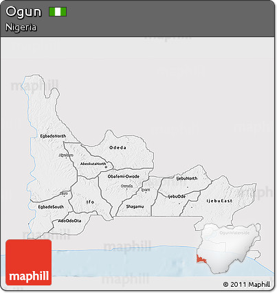 Silver Style 3D Map of Ogun, single color outside
