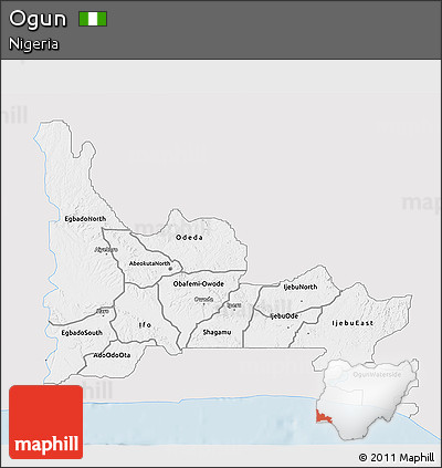 Silver Style 3D Map of Ogun, single color outside