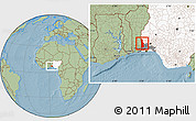 Savanna Style Location Map of EgbadoNorth, highlighted country, highlighted parent region, hill shading
