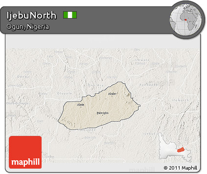 Shaded Relief 3D Map of IjebuNorth, lighten