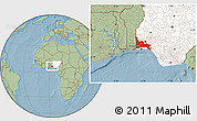 Savanna Style Location Map of Ogun, highlighted country, hill shading