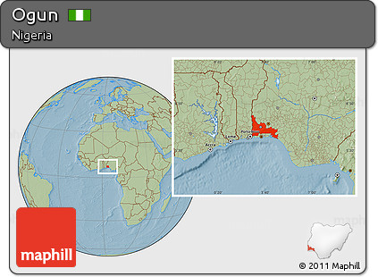 Savanna Style Location Map of Ogun, hill shading