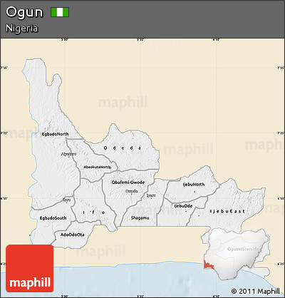 Classic Style Map of Ogun, single color outside