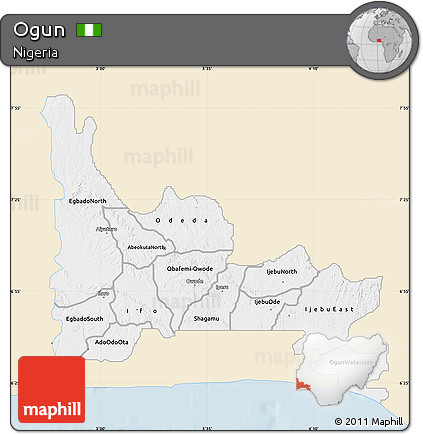 Classic Style Map of Ogun, single color outside
