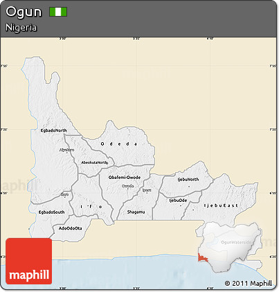 Classic Style Map of Ogun, single color outside