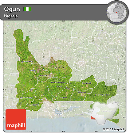 Satellite Map of Ogun, lighten