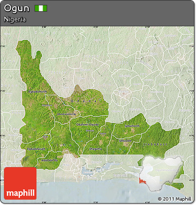 Satellite Map of Ogun, lighten