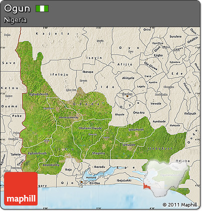 Satellite Map of Ogun, shaded relief outside