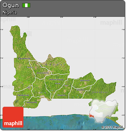 Satellite Map of Ogun, single color outside