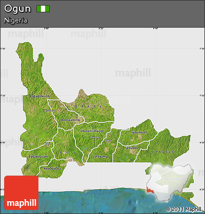 Satellite Map of Ogun, single color outside