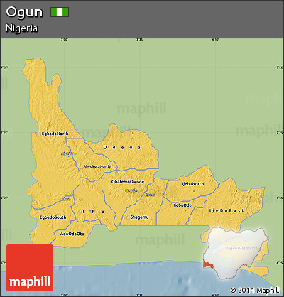 Savanna Style Map of Ogun, single color outside