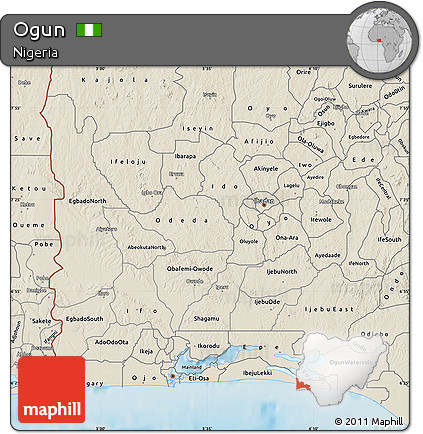 Shaded Relief Map of Ogun