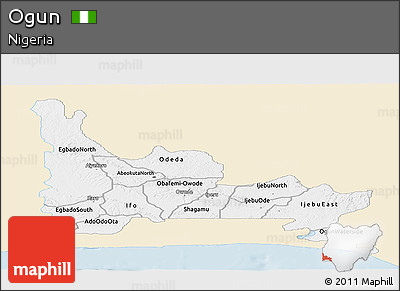 Classic Style Panoramic Map of Ogun, single color outside