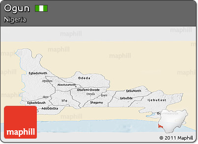 Classic Style Panoramic Map of Ogun, single color outside