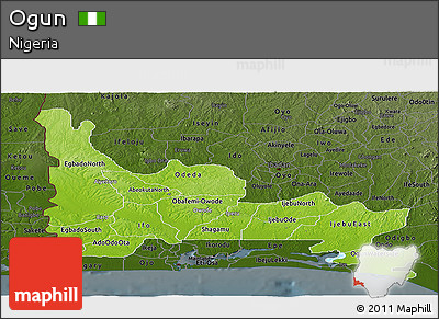 Physical Panoramic Map of Ogun, darken