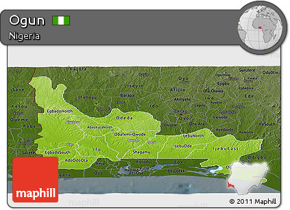 Physical Panoramic Map of Ogun, darken