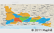 Political Panoramic Map of Ogun, shaded relief outside