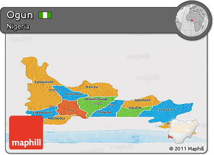 Political Panoramic Map of Ogun, single color outside