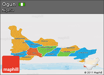 Political Panoramic Map of Ogun, single color outside