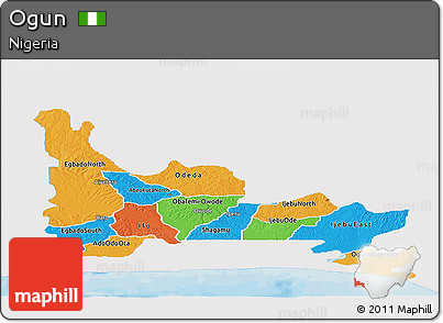 Political Panoramic Map of Ogun, single color outside
