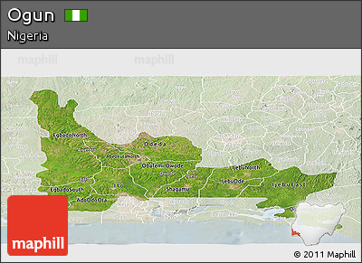 Satellite Panoramic Map of Ogun, lighten