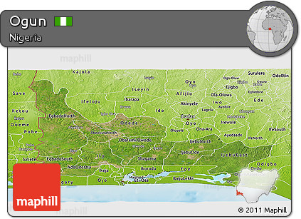 Satellite Panoramic Map of Ogun, physical outside