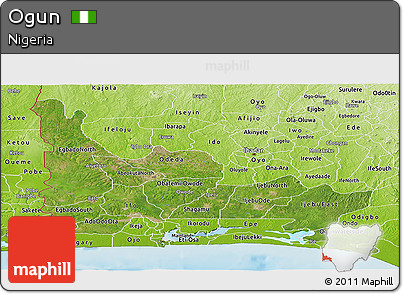 Satellite Panoramic Map of Ogun, physical outside