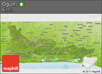 Satellite Panoramic Map of Ogun, physical outside