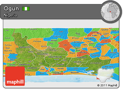 Satellite Panoramic Map of Ogun, political outside