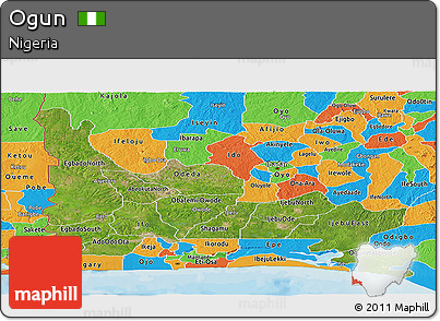 Satellite Panoramic Map of Ogun, political outside