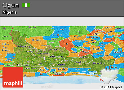 Satellite Panoramic Map of Ogun, political outside