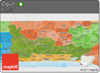 Satellite Panoramic Map of Ogun, political shades outside
