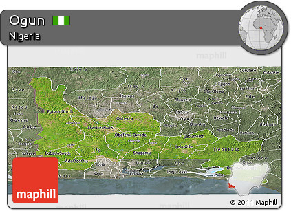 Satellite Panoramic Map of Ogun, semi-desaturated