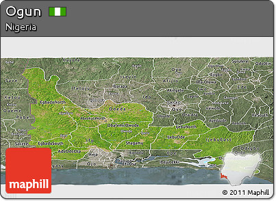 Satellite Panoramic Map of Ogun, semi-desaturated