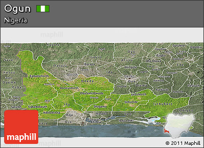 Satellite Panoramic Map of Ogun, semi-desaturated