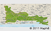 Satellite Panoramic Map of Ogun, shaded relief outside