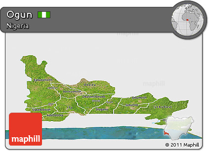Satellite Panoramic Map of Ogun, single color outside