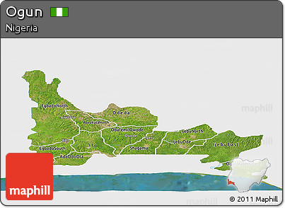 Satellite Panoramic Map of Ogun, single color outside