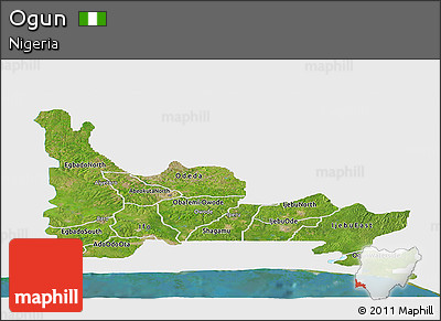 Satellite Panoramic Map of Ogun, single color outside