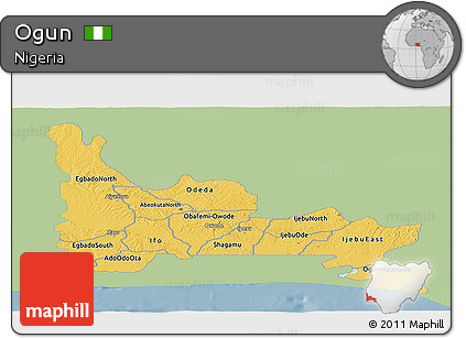 Savanna Style Panoramic Map of Ogun, single color outside