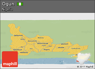 Savanna Style Panoramic Map of Ogun, single color outside