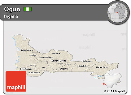 Shaded Relief Panoramic Map of Ogun, cropped outside