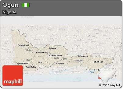 Shaded Relief Panoramic Map of Ogun, lighten