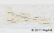 Shaded Relief Panoramic Map of Ogun, lighten, semi-desaturated