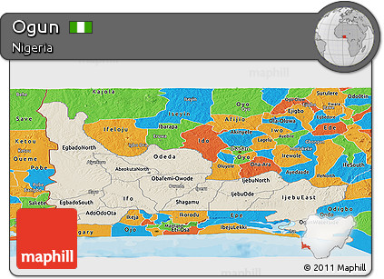 Shaded Relief Panoramic Map of Ogun, political outside