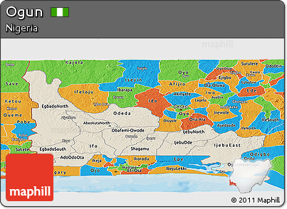 Shaded Relief Panoramic Map of Ogun, political outside