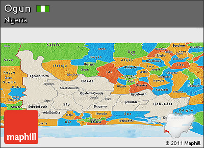 Shaded Relief Panoramic Map of Ogun, political outside