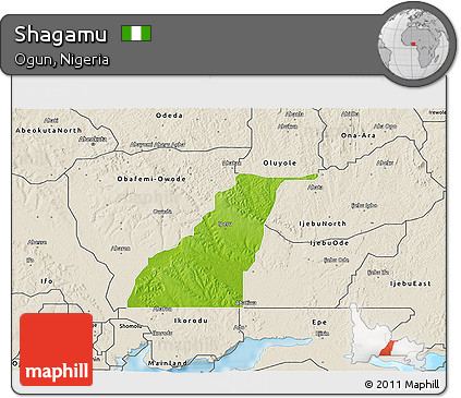 Physical 3D Map of Shagamu, shaded relief outside