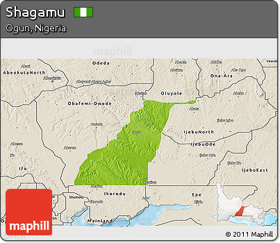 Physical 3D Map of Shagamu, shaded relief outside